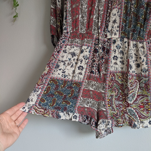 (AEO) Red White Boho Lace-up Romper Small - Picture 4 of 14